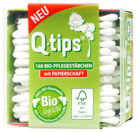   Q-Tips Wattestäbchen 100% Bio-Baumwolle, Papierschaft, Box bester-kauf.ch