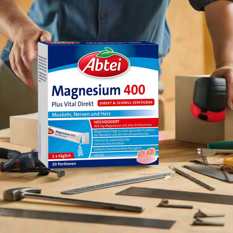 Abtei Magnesium 400 Plus Vital direkt bei der Arbeit